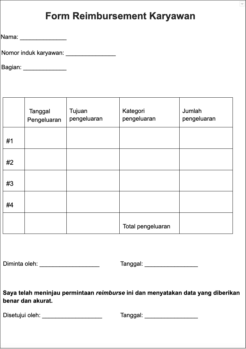 4 Template Reimbursement Form Sederhana Dan Mudah Diaplikasikan